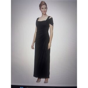 Alex‎ Evenings Black Glitter Ruched Draped Formal Gown Dress Women's Size 12